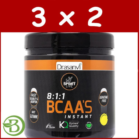 Pack 3x2 Bcaas + Glutamina Sandia 275Gr. Drasanvi