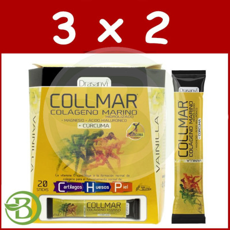 Pack 3x2 Collmar Magnesio Cúrcuma Vainilla 20 Sticks Drasanvi