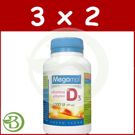 Pack 3x2 Vitamina D3 1000 Ui Megamol 100 Cápsulas Tegor