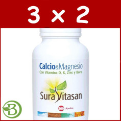 Pack 3x2 Calcium et Magnésium 100 Gélules Sura Vitasan