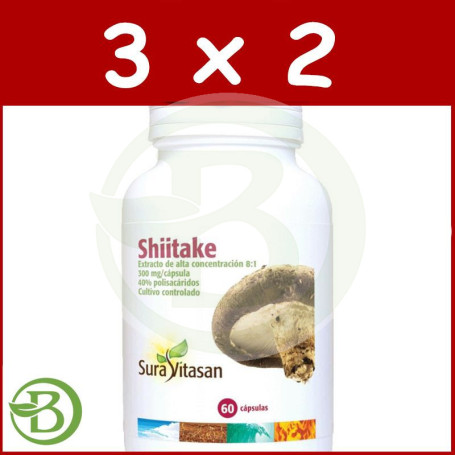 Pack 3x2 Shiitake 300Mg. 60 Cápsulas Sura Vitasan