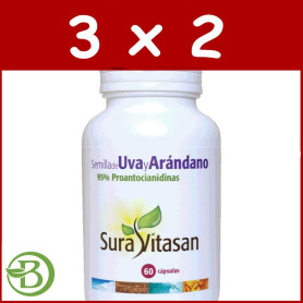 Pack 3x2 Semilla de Uva y Arándano 60 Cápsulas Sura Vitasan