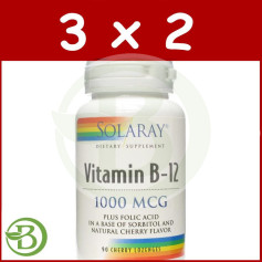 Pack 3x2 Vitamine B12 et Acide Folique 1 000 Mcg. 90 comprimés Solaray