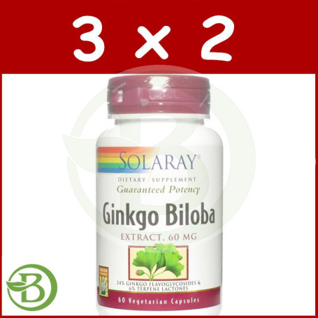 Pack 3x2 Ginkgo Biloba 60Mg. 60 Cápsulas Solaray