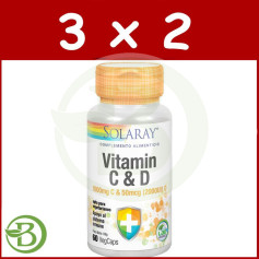 Pack 3x2 Vitamine C+D 60 Gélules Solaray