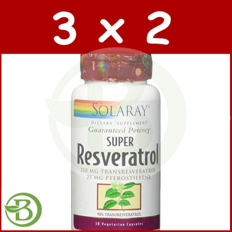 Pack 3x2 Super Resveratrol 250Mg. 30 Cápsulas Solaray