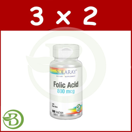 Pack 3x2 Ácido Fólico 800Mcg. 100 Cápsulas Vegetales Solaray