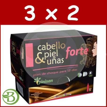 Pack 3x2 Cabello, Piel y Uñas Forte 12 Viales Pinisan