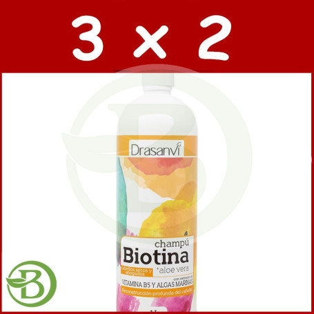 Pack 3x2 Champú Biotina y Aloe Vera Cabello Seco 1Lt. Drasanvi