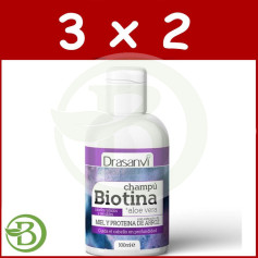 Pack 3x2 Shampoing Biotine et Aloe Vera pour Cheveux Teints 100Ml. Drasanvi