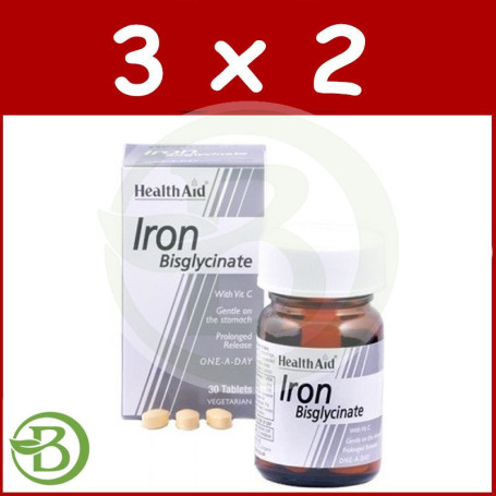 Pack 3x2 Hierro (Bisglicinato) 30Mg. 30 Comprimidos Health Aid