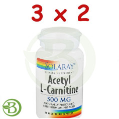 Pack 3x2 Acétyl L-Carnitine 500Mg. 30 gélules Solaray