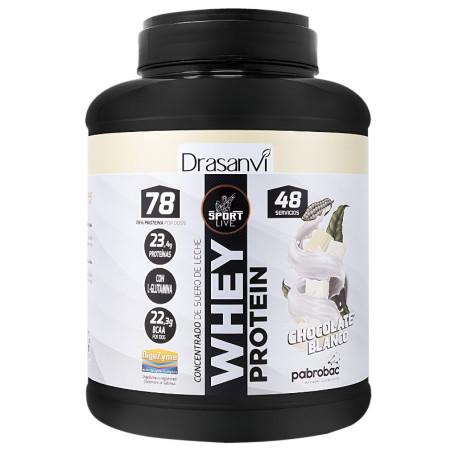 Concentré de Protéines de Whey Choco Blanc 1450G Sport Live Drasanvi