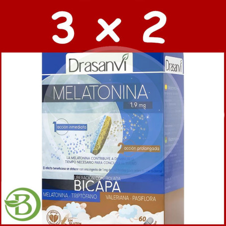 Pack 3x2 Melatonina Bicapa Retard 60 Comprimidos Drasanvi