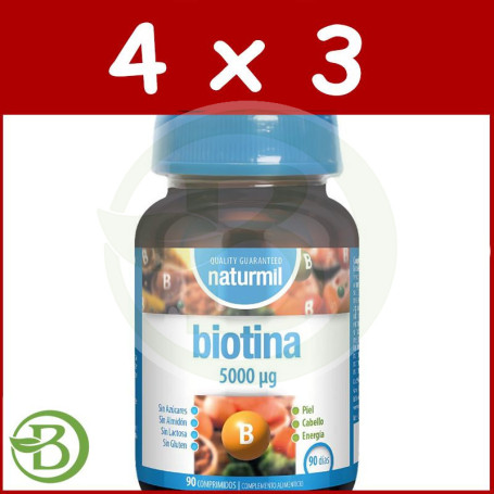 Pack 4x3 Biotina 500Mg 90 Comprimidos Naturmil