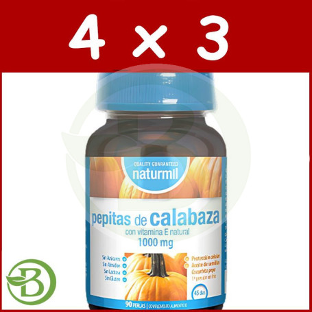 Pack 4x3 Calabaza (Pepitas) 1000Mg 90 Perlas Naturmil