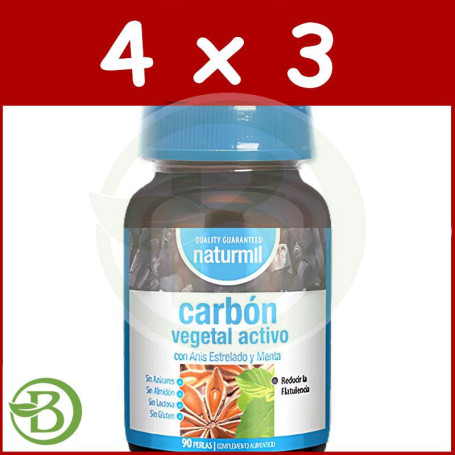 Pack 4x3 Carbon Vegetal Activo 90 Perlas Naturmil