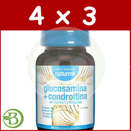 Pack 4x3 Glucosamina + Condroitina 60 Cápsulas Naturmil