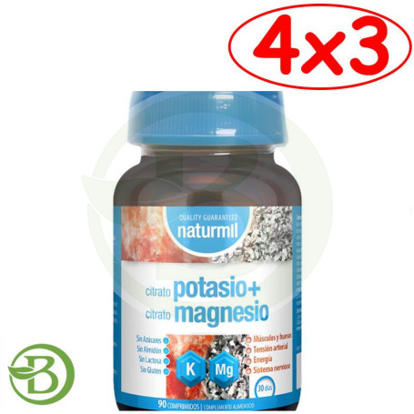 Pack 4x3 Citrato De Potasio + Citrato De Magnesio 90 Comprimidos Naturmil