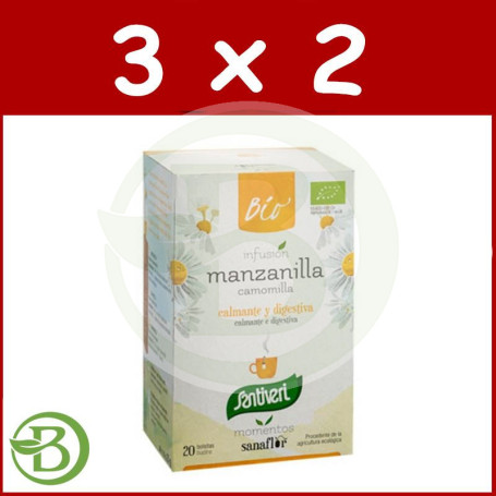 Pack 3x2 Sanaflor Manzanilla Bio 20 Filtros Santiveri