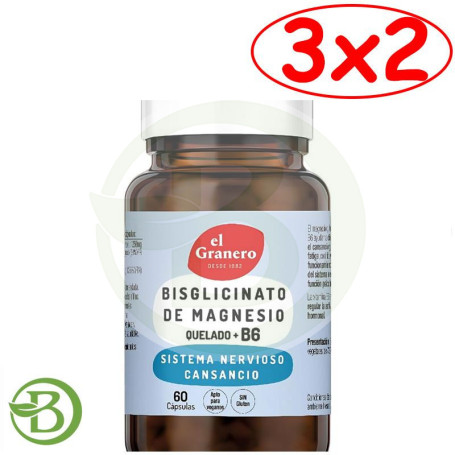 Pack 3x2 Bisglicinato De Magnesio + B6 60Capsulas Granero