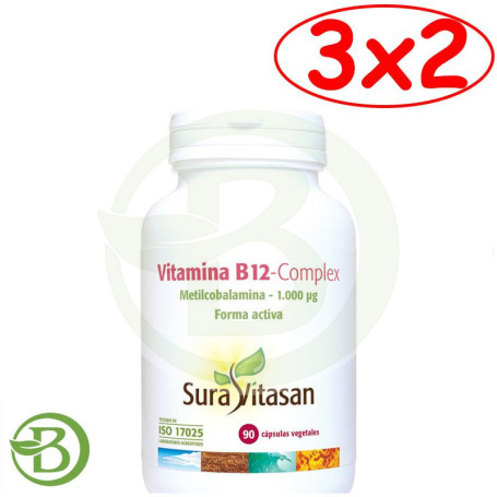 Pack 3x2 Vitamina B12 Complex 90 Cápsulas Sura Vitasan