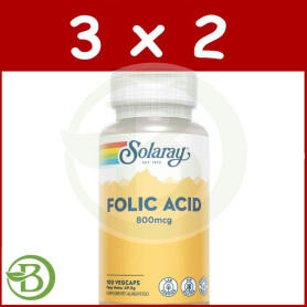 Pack 3x2 Ácido Fólico 800Mcg. 100 Cápsulas Vegetales Solaray