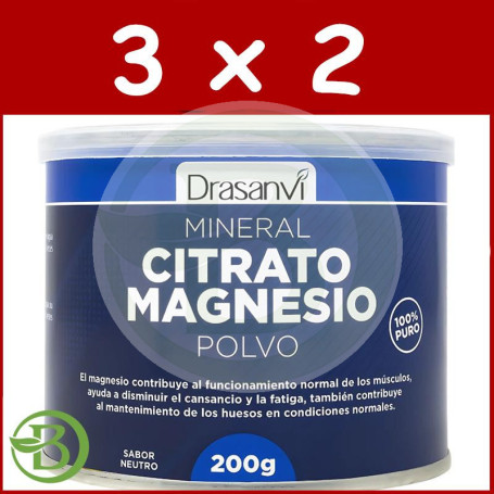 Pack 3x2 Mineral Citrato De Magnesio Polvo 200Gr Drasanvi