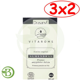 Pack 3x2 Aceite Vegetal Almendras Dulces Cos. Org. 50Ml Vitaroms Drasanvi