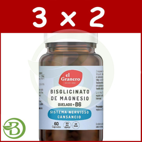 Pack 3x2 Bisglicinato De Magnesio + B6 60Capsulas Granero