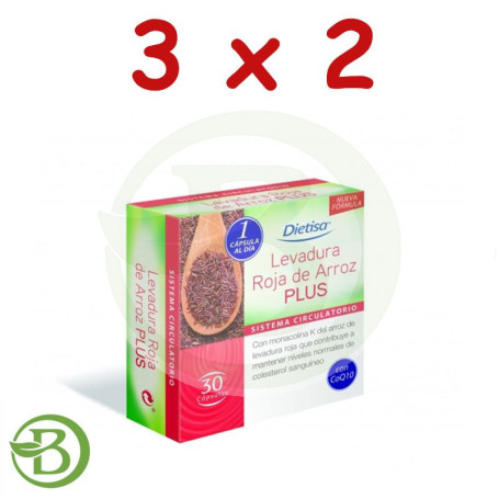 Pack 3x2 Levadura de Arroz Rojo Plus 30 Cápsulas Dietisa