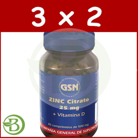 Pack 3x2 Citrato De Zinc 25Mg 80 Comprimidos Gsn