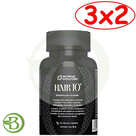 Pack 3x2 Hair 10 60 Capsulas Vegetales Nutrinat Evolution