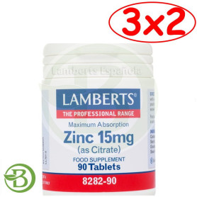 Pack 3x2 Zinc 15Mg. (como citrato) 90 Tabletas Lamberts