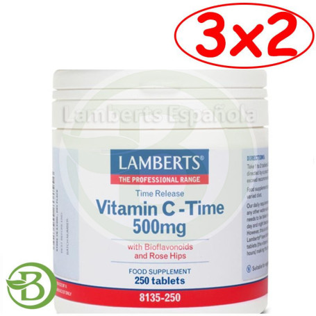 Pack 3x2 Vitamina C 500Mg. 250 Tabletas con Bioflavonoides Lamberts