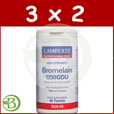 Pack 3x2 Bromelina 1250Gdu 60 Tabletas Lamberts