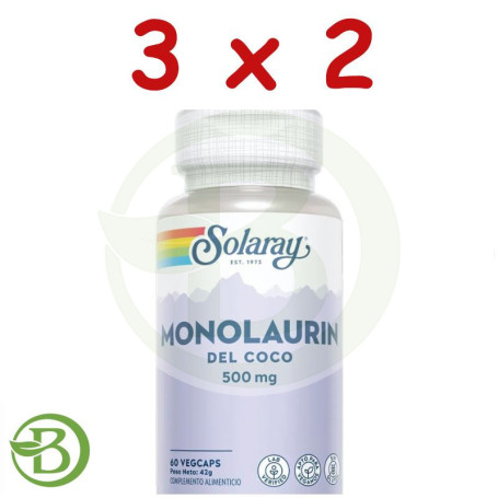 Pack 3x2 Monolaurin 500Mg 60 Cápsulas Vegetales Solaray