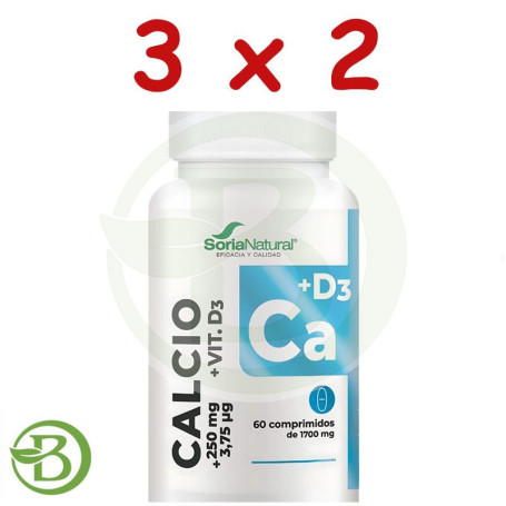 Pack 3x2 Calcio+Vit D3 Liberación Sostenida 60 Comprimidos Soria Natural