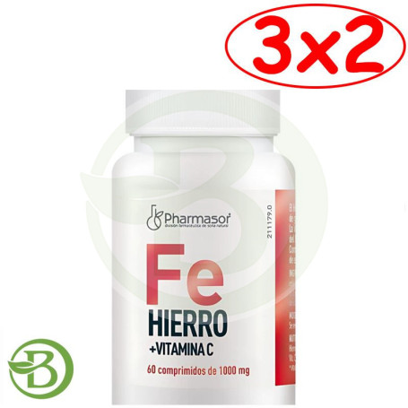 Pack 3x2 Hierro + Vitamina C 60 Comprimidos Soria Natural