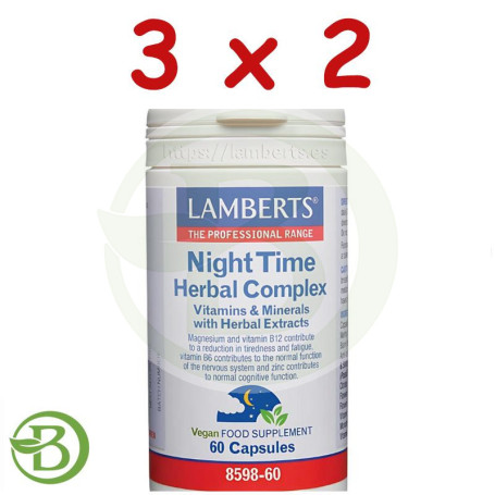 Pack 3x2 Night Time Herbal Complex 60 Cápsulas Lamberts